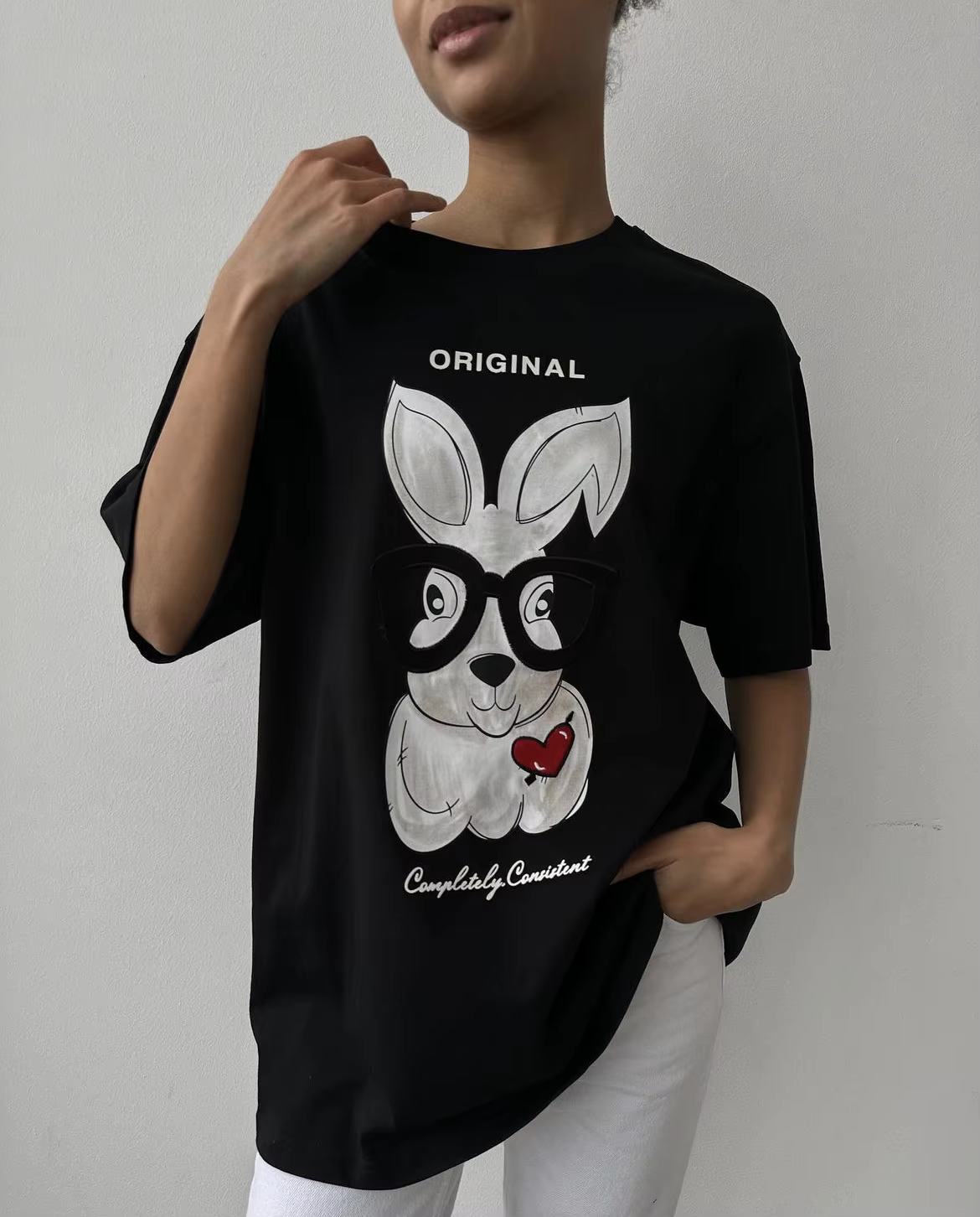 Hirsionsan-T-shirt imprimé dessin animé élégant pour femme, t-shirts décontractés chics, pull en cot