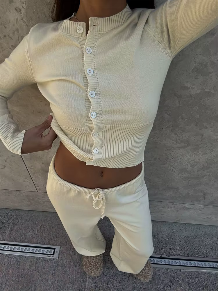 Tossy décontracté tricot femme tenues survêtement à lacets côtelé Cardigan haut et taille haute pant