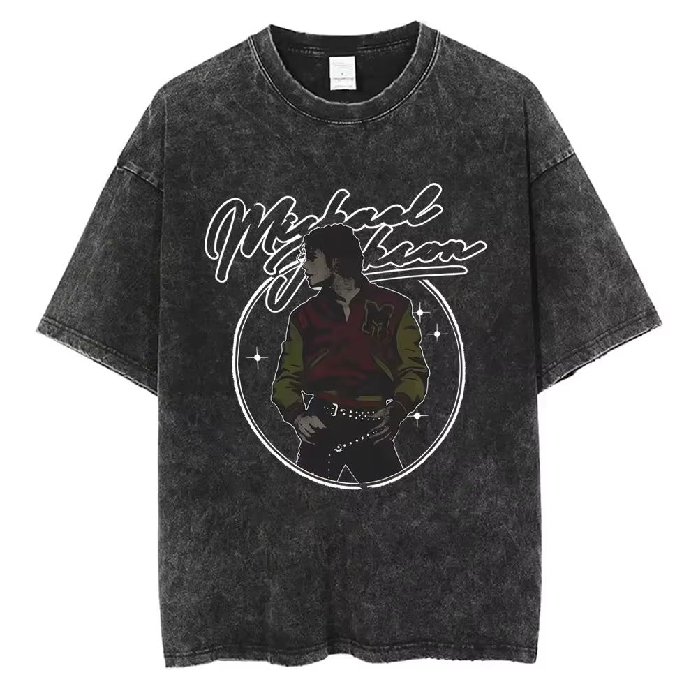 T-shirt vintage lavé avec graphisme de Michael Jackson pour hommes et femmes, t-shirts classiques ré