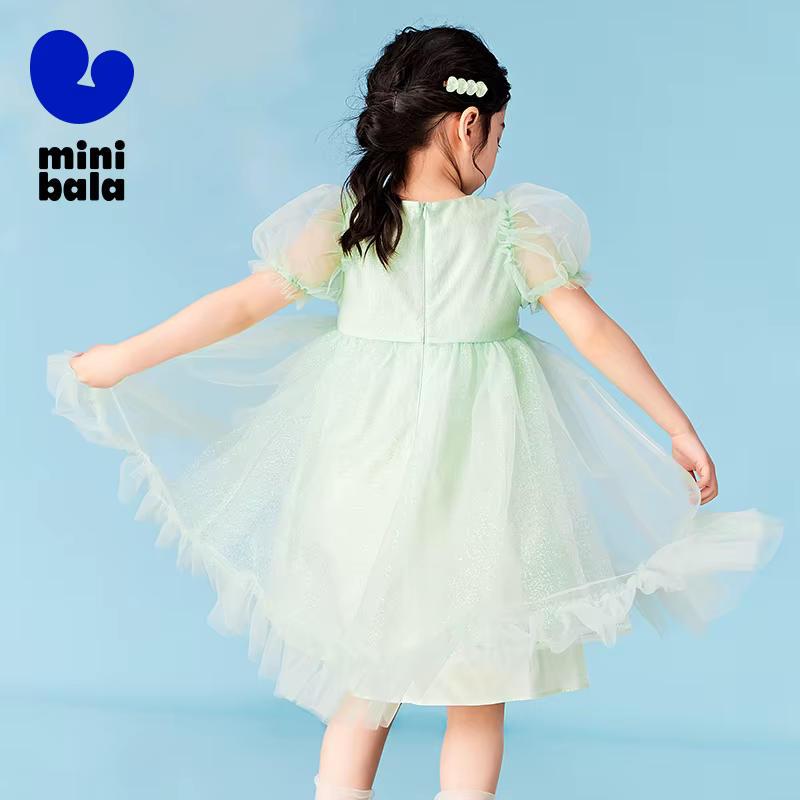 Robe trapèze Mini Bala pour filles, maille flottante, manches bouffantes, princesse haute audio, béb