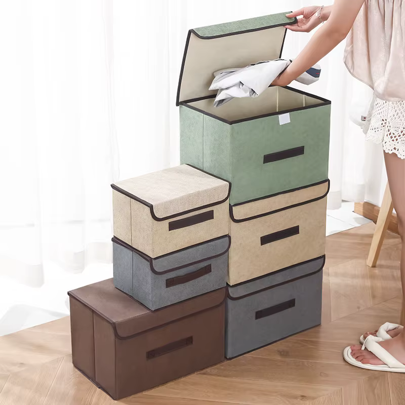 Boîte de rangement en tissu non tissé gris, fournitures pour la maison, vêtements, sous-vêtements, c