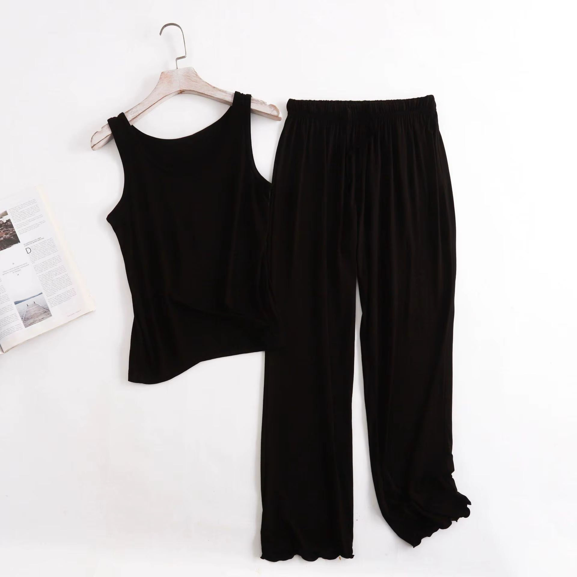 Pyjama Modal pour Femme, Vêtements de Nuit d'Été, Nuisette, Ensemble Deux Pièces, Tenue de Maison, N