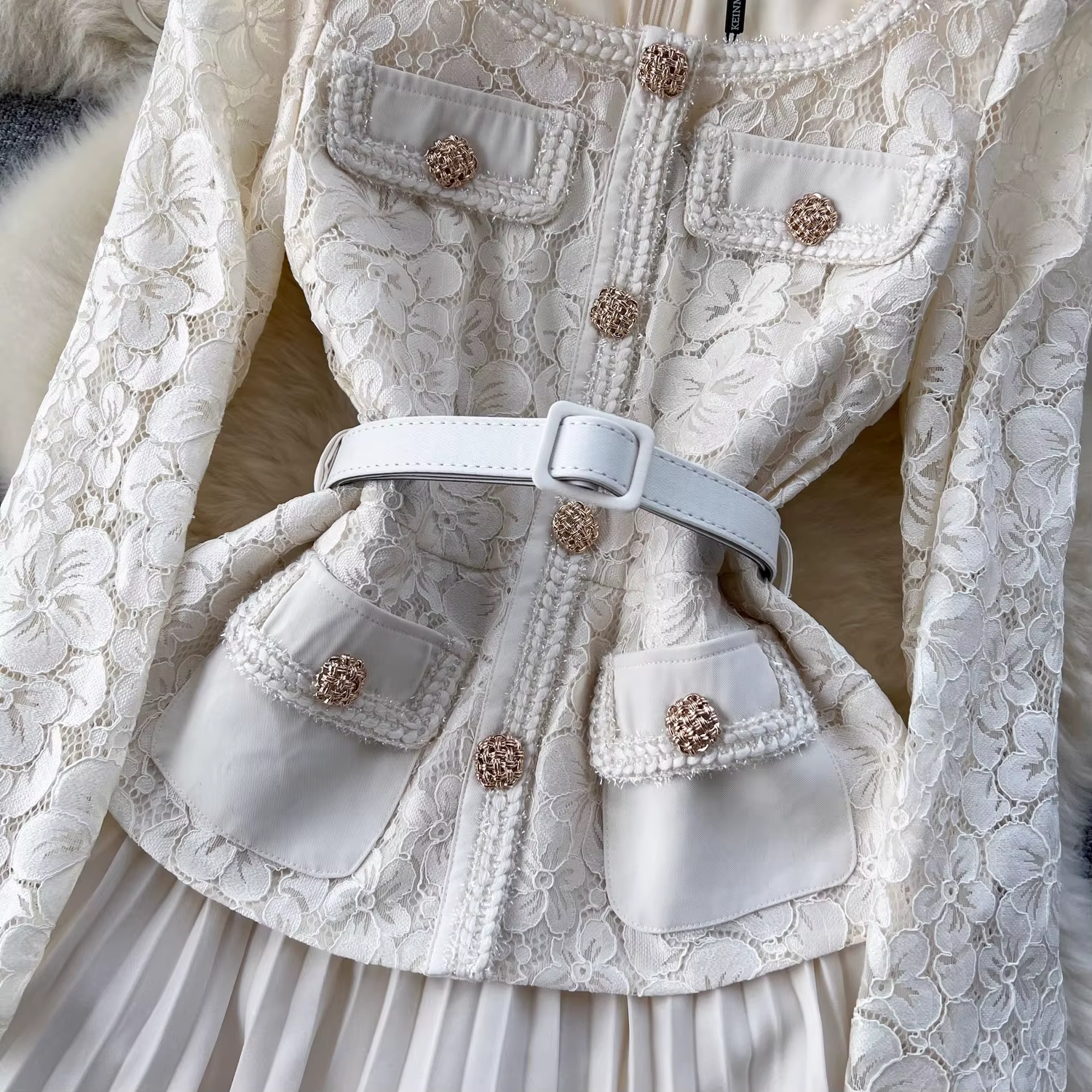 Robe mi-longue en mousseline de soie patchwork de dentelle pour femme, col carré, évider, fleur, cei