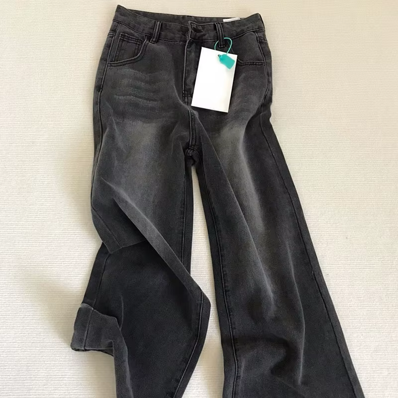 Jean taille haute rétro noir gris pour femme, pantalon en Denim à jambes droites, coupe ample, fin, 