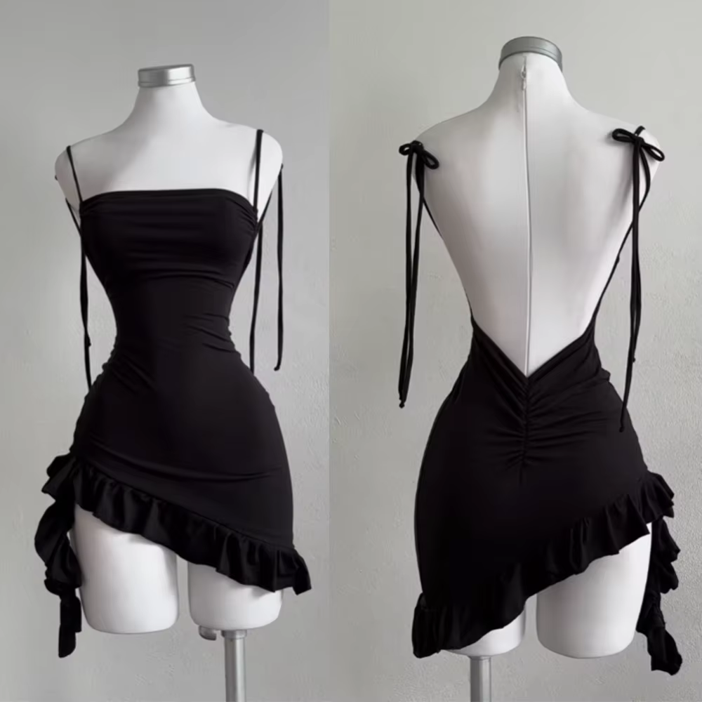 2025 Sexy sans manches dos nu Mini robe femmes été Europe amérique à lacets robes moulantes haute ru