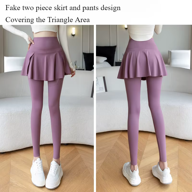 Faux Leggings deux pièces pour femmes, Leggings de Fitness sans couture, taille haute avec poche éla