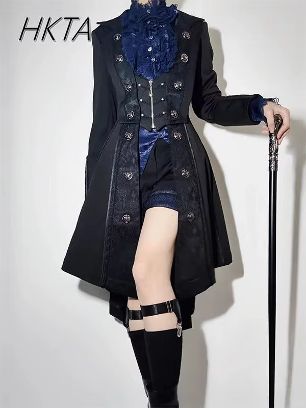 High Sense – Trench-Coat Y2k pour hommes et femmes, Robe gothique foncée, manteaux longs Lolita, vêt