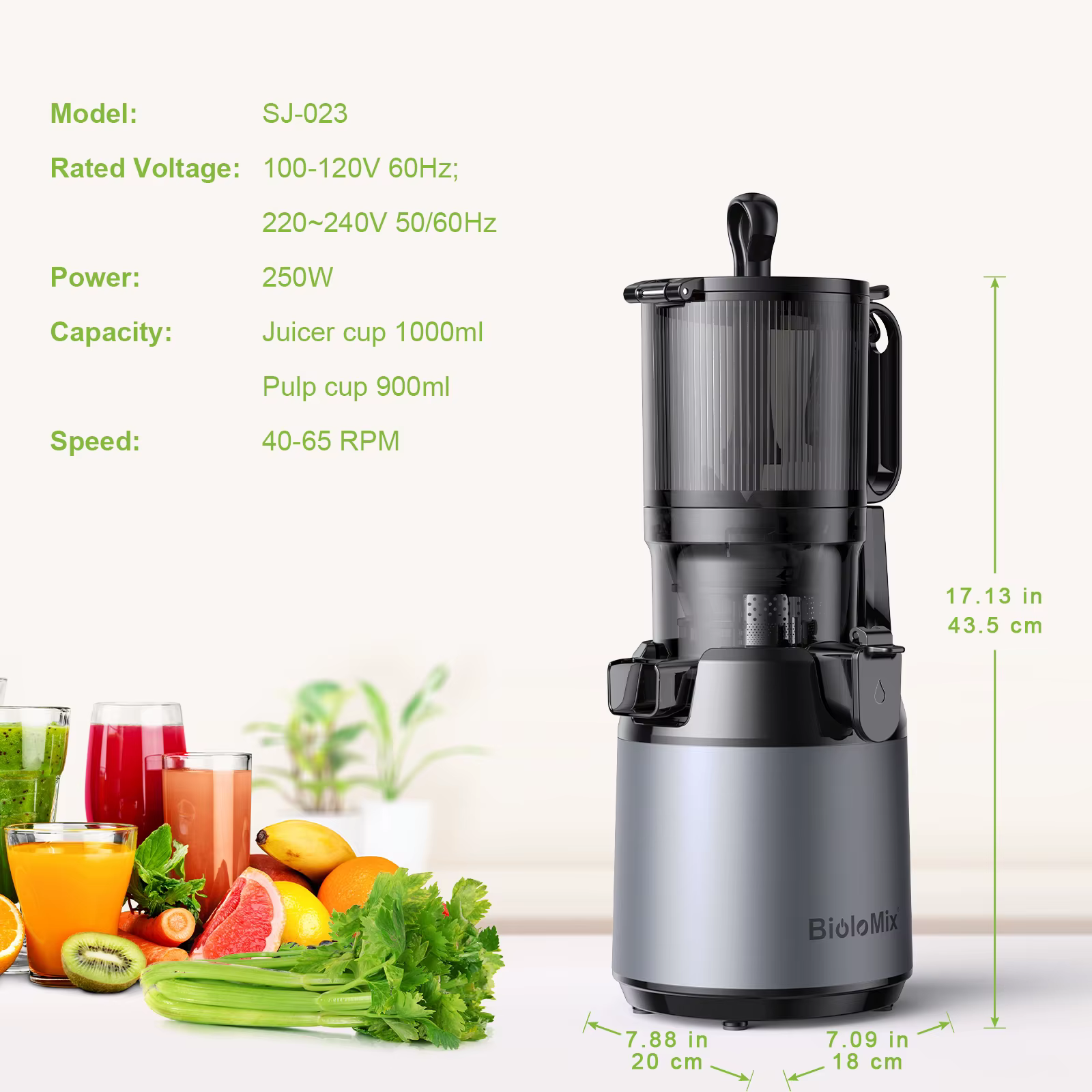 BioloMix-Presse à froid Ju479, avec goulotte de rajeunissement de 130mm, pour fruits entiers et 05/0