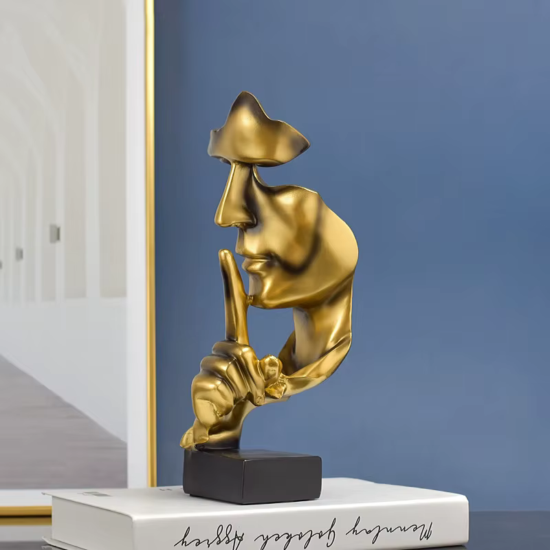 Statue de penseur, Sculpture du Silence est en or, Figurines en résine rétro, décoration de maison p