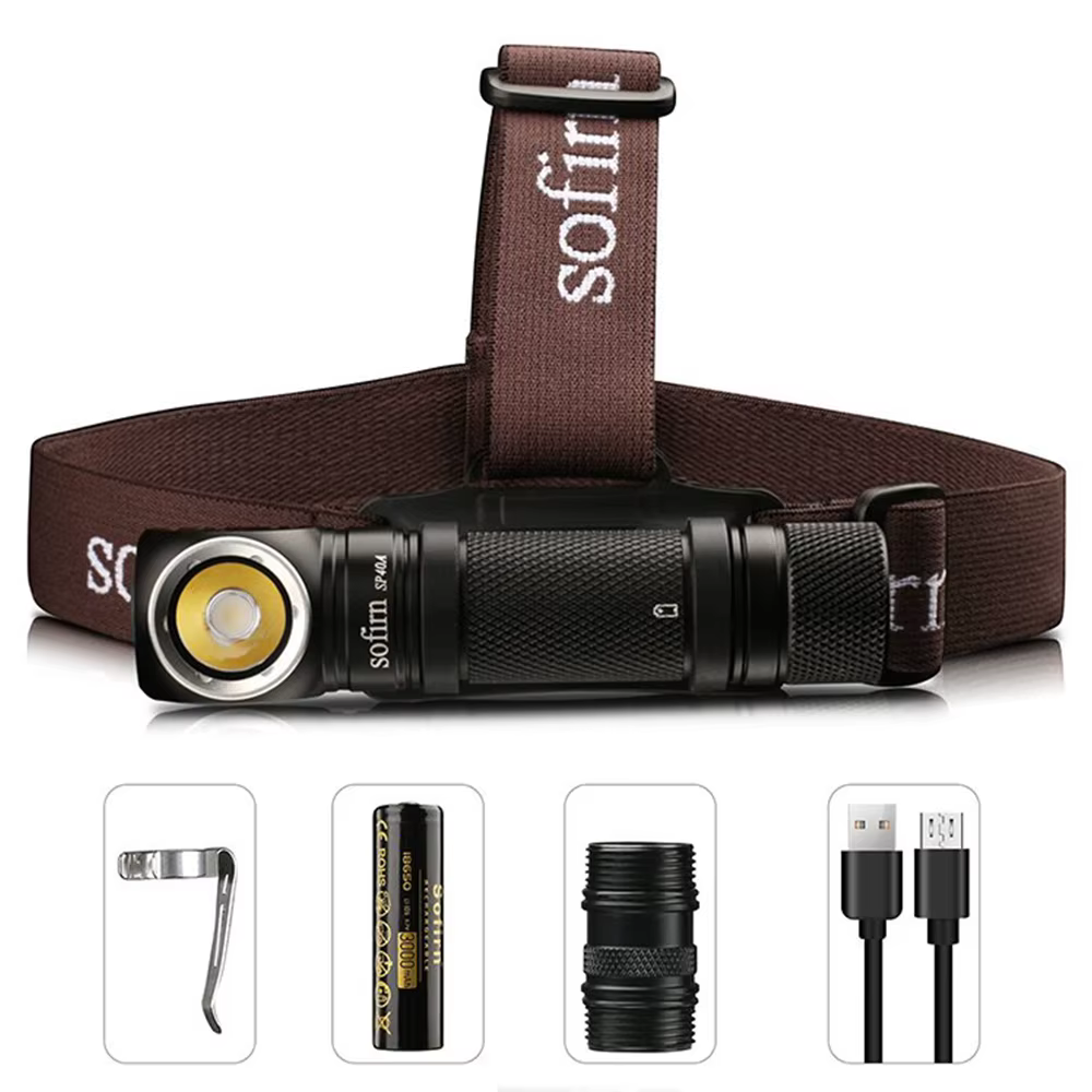 Lampe frontale SOFIRN SP40A avec optique TIR, LED TN-3535, rechargeable USB 18650, 1200lm, torche av