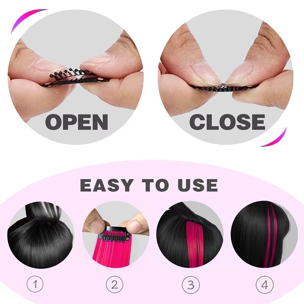 Extensions capillaires synthétiques à reflets colorés pour filles, postiches lisses multicolores de 
