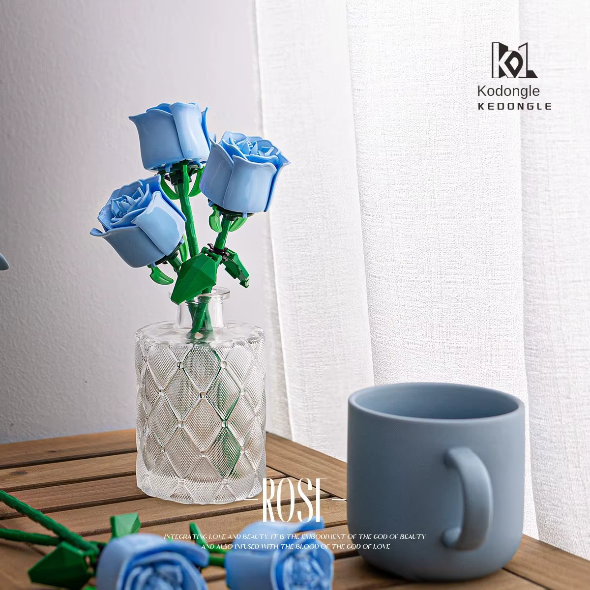 Blocs de construction de roses pour la saint-valentin, bouquet immortel, puzzle, pièces, jouet, déco