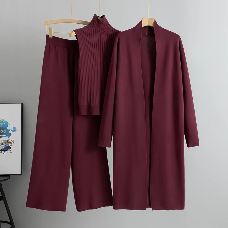 Printemps automne 3 pièces femmes Cardigan survêtements mode tricoté pantalon ensemble dames pull co