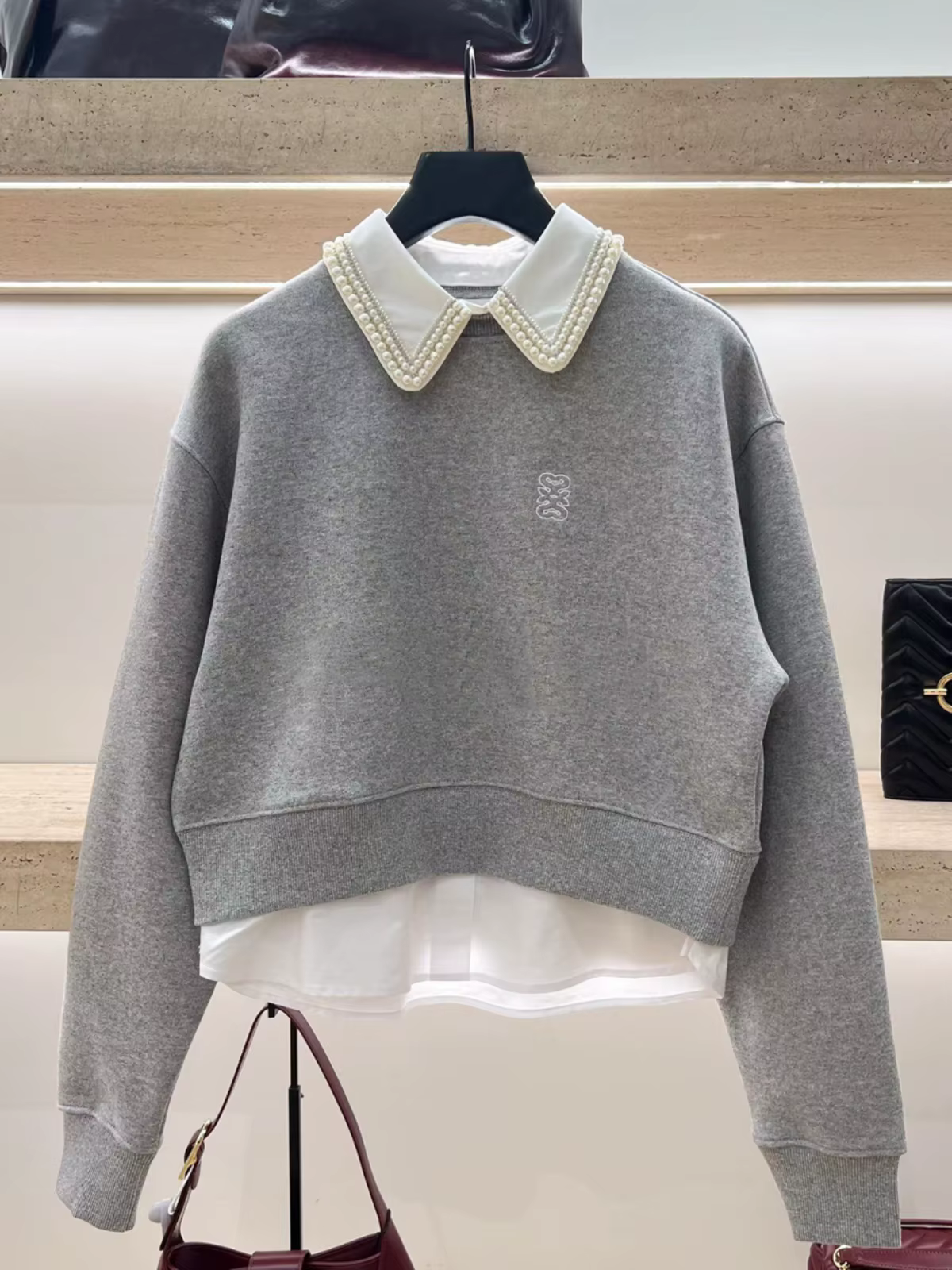 Sweat-shirt à capuche avec perles lourdes pour femme, faux deux pièces, automne-hiver 2021, y2k