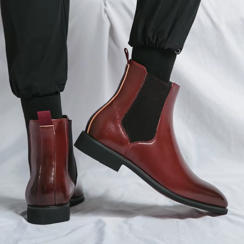 Chelsea bottes pour hommes semelle rouge cheville affaires bout rond Slip-On hommes bottes livraison