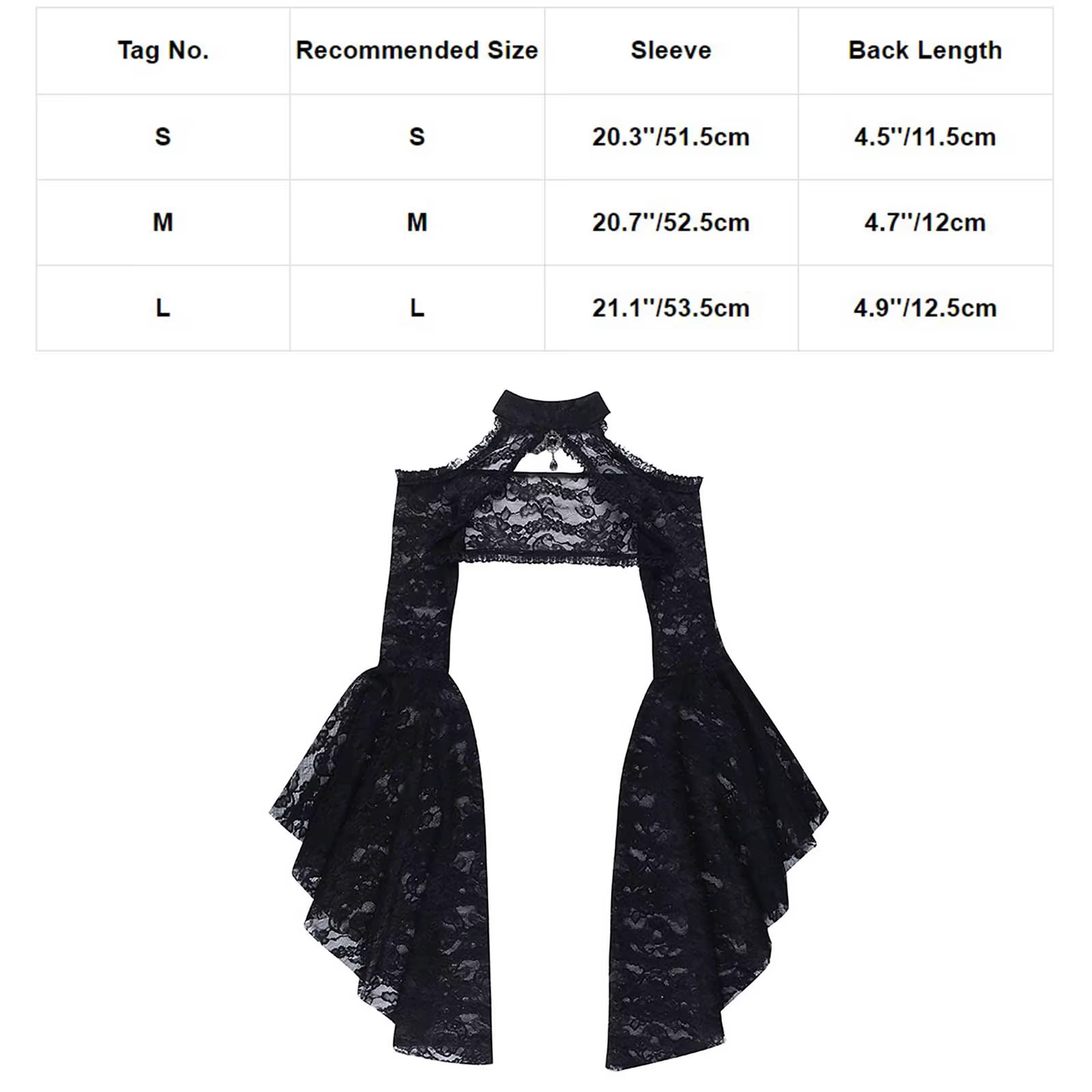 Punk boléro haussement d'épaules Top Trad Goth châles noirs manches évasées couverture enveloppes po