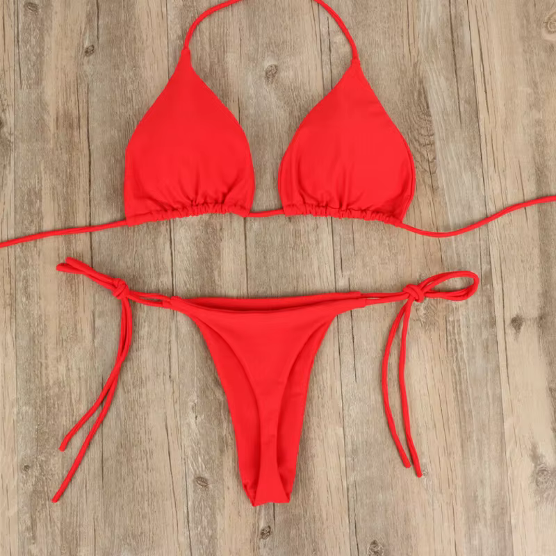 Femmes string Bikini ensemble côté cravate Sexy maillot de bain Style bandeau maillot de bain brésil