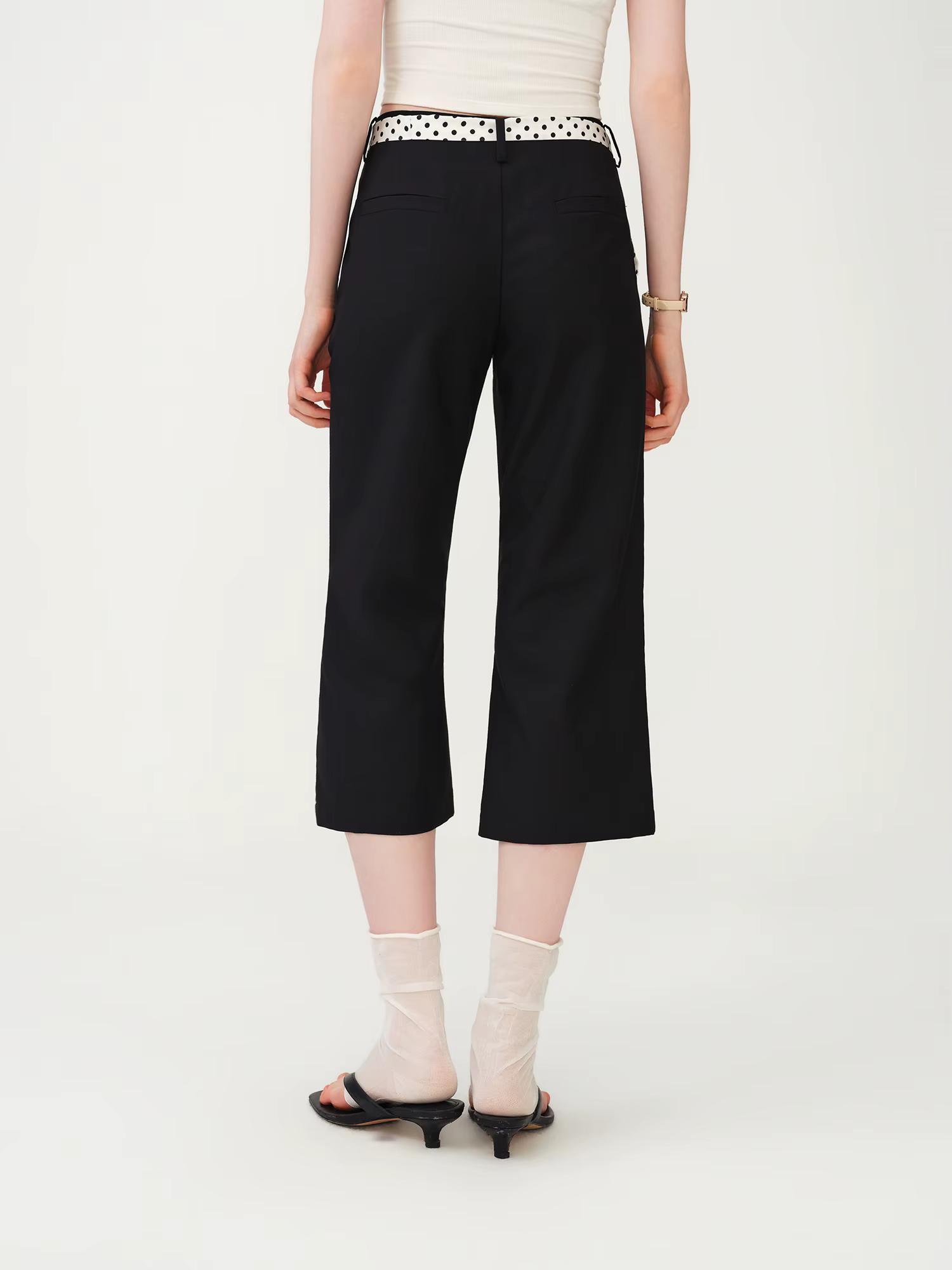 FSLE Pantalon décontracté taille basse à nouer à la taille, style rétro à pois, pour femme, nouvelle