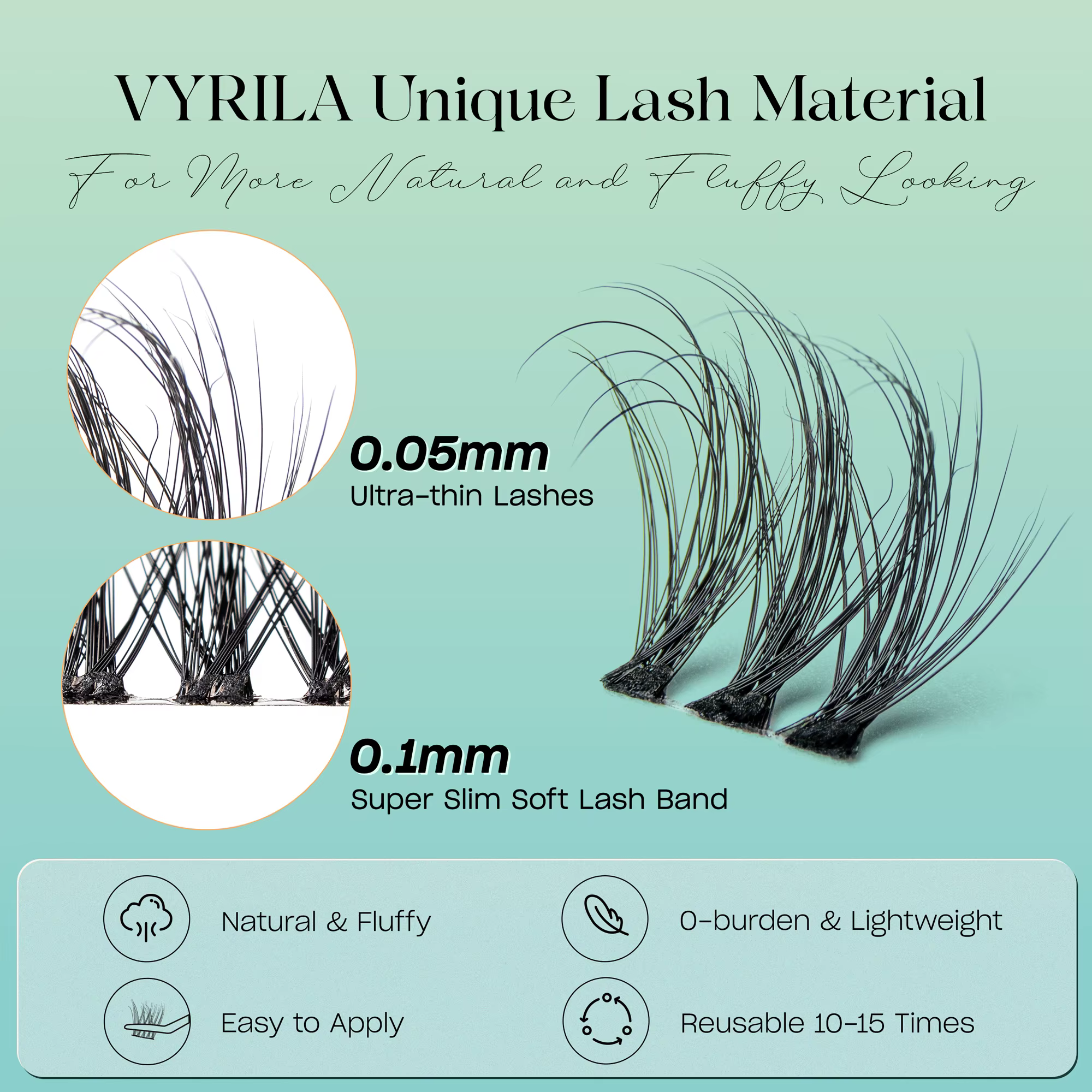 Extensions de cils naturels réutilisables, groupe de cils individuels, 0.05mm, 0.1mm, contaminants 3