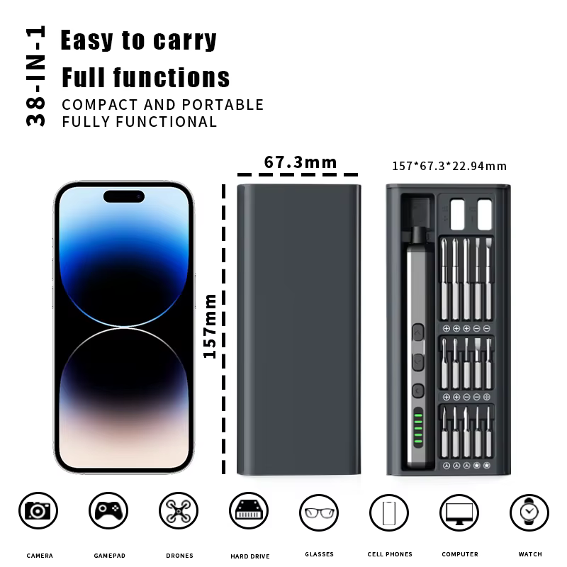 Jeu de tournevis électriques, Kit d'outils électriques de précision rechargeables avec lumière LED 3