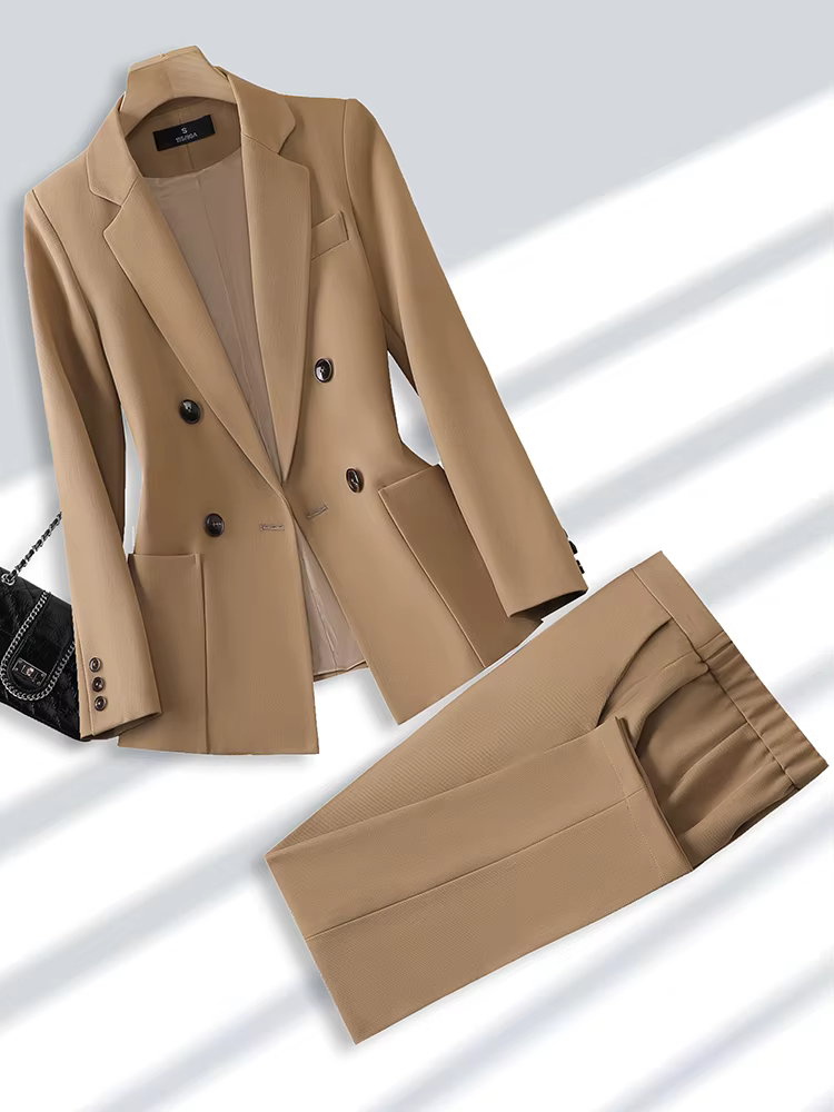 Costume pantalon à la mode pour femmes, tenue de bureau et de travail, Blazer et pantalon Beige, noi