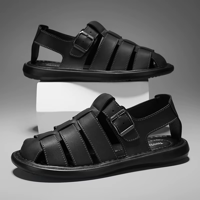 Sandales d'été en cuir de haute qualité pour hommes, chaussures romaines décontractées, chaussures d