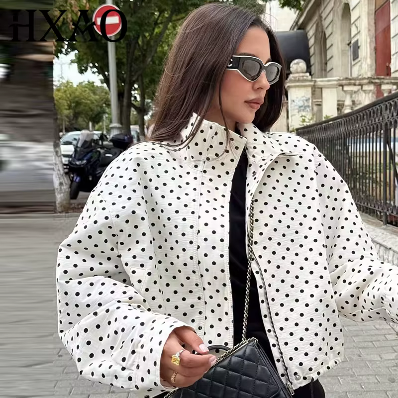 HXAO – veste bombardier à pois pour femme, demi-saison, surdimensionnée, manches longues, haut d'ext
