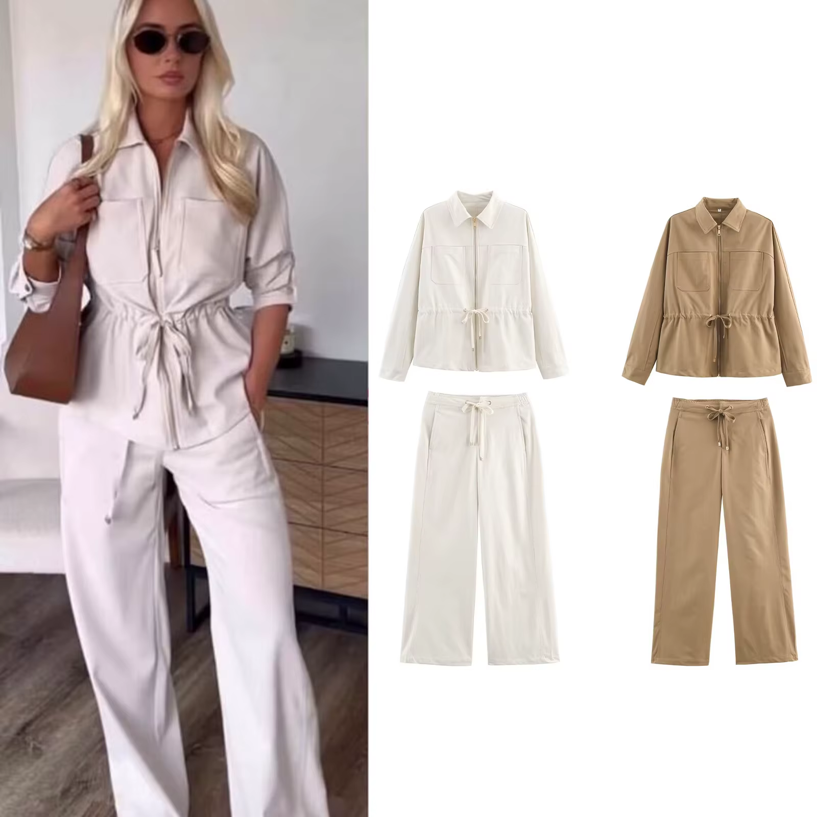 HH – costume pantalon décontracté pour femme, manches longues, couleur unie, fermeture éclair, veste