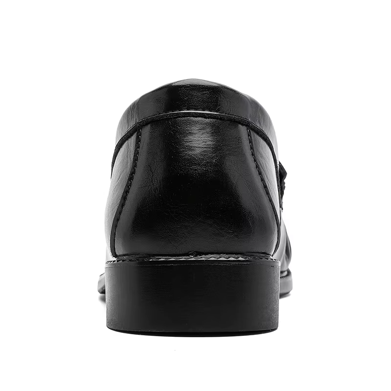 Mocassins noirs en cuir véritable pour hommes avec bout plissé, chaussures habillées confortables à