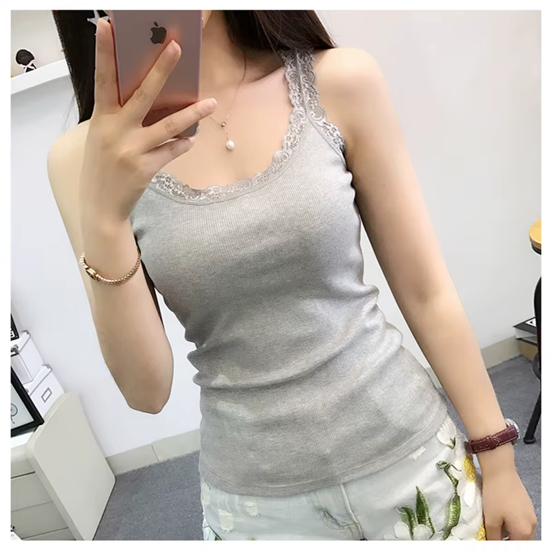 Été femmes sans manches débardeurs moulante tempérament Sexy dentelle Patchwork t-shirt gilet débard