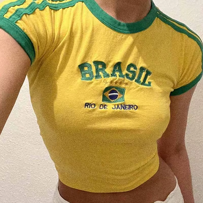 Costume T-Shirt et Short imprimé lettres brésiliennes pour femmes, t-shirts Vintage Grunge à manches
