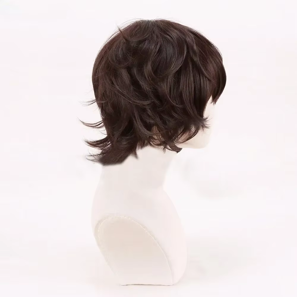 Anime Dazai Osamu perruque Cosplay brun foncé court bouclés Dazai Osamu Cosplay perruque résistant à