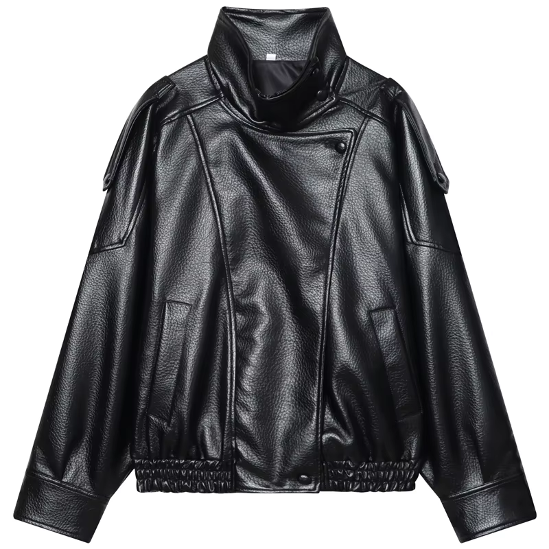 HXAO Faux cuir noir vestes pour femme nouveauté recadrée surdimensionné Bomber veste fermeture éclai