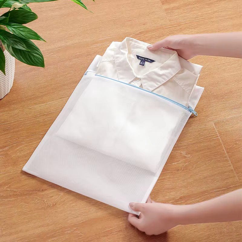 Sac à linge bleu à fermeture éclair, maille Fine, sacs de rangement de haute qualité, nettoyage des 