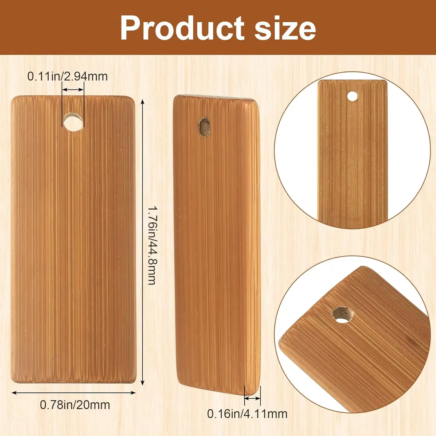Étiquettes vierges en bois naturel 45x20mm, 50 pièces, étiquettes en bambou pour porte-clés, bagues,