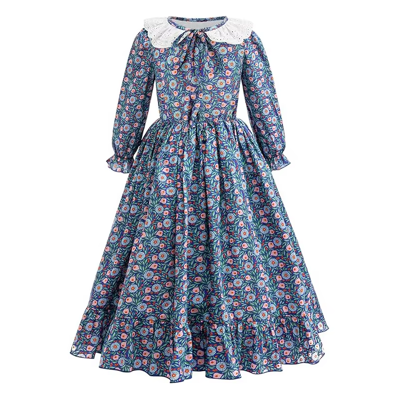 Costume de fête de carnaval pour filles, robe de princesse à fleurs pour enfants, robe pionnière des