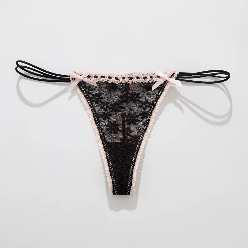 Culottes pour femmes, sous-vêtements féminins sexy en dentelle avec nœud, lingerie transparente resp