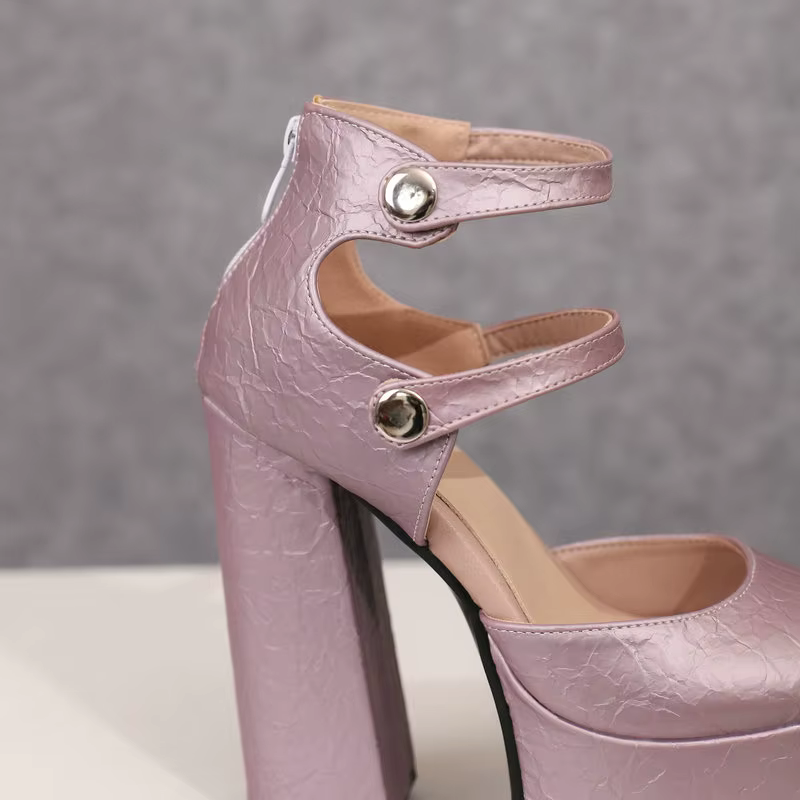 Escarpins en cuir PU pour femmes, chaussures à talons hauts, plateforme carrée, robe ronde, grande t