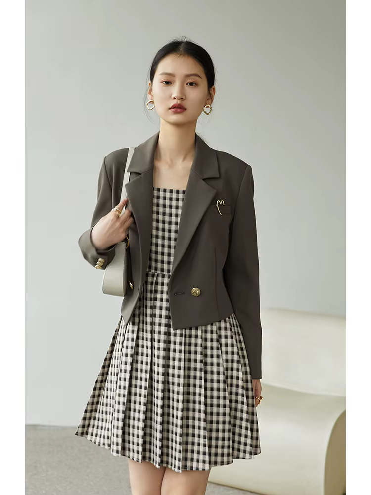 Ziqiao-blazers courts à manches régulières pour femmes, col imbibé d'automne, vestes de printemps à