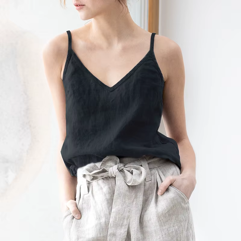 Haut en lin de coton vintage pour femmes, haut féminin, haut féminin cuasal pour filles, caraco fémi