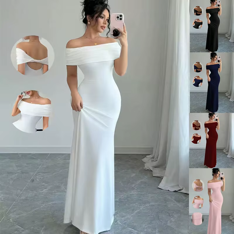 Robe de soirée à épaules dénudées, robe mi-longue moulante sexy sans manches pour femmes, robe de co