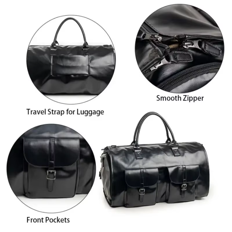 Sac de voyage d'affaires en cuir PU pour homme, grand sac de voyage convertible 2-en-1, imperméable,