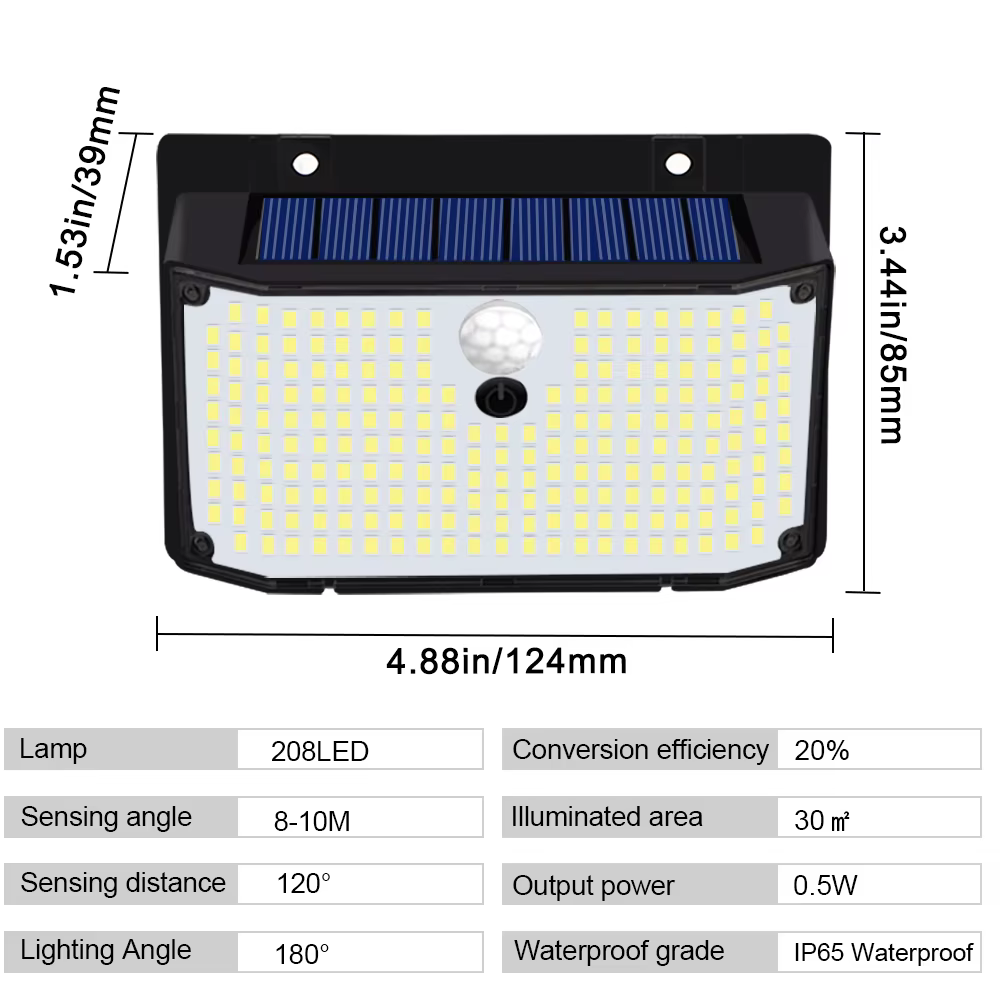 Applique Murale Solaire à 158 LED avec Détecteur de Mouvement, Imperméable et Sans Fil, Éclairage d'