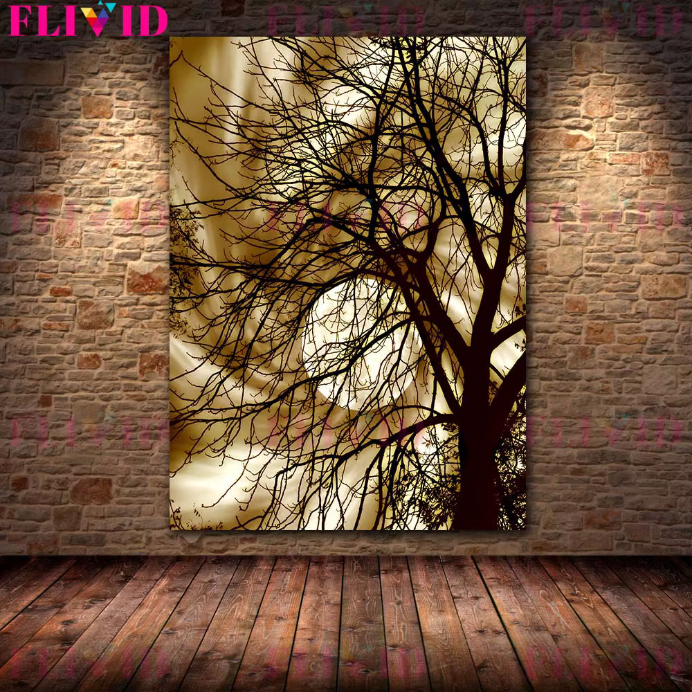 Toile d'art mural Vintage The Woods At Full Moon Night, peinture une nuit sombre pleine d'atmosphère