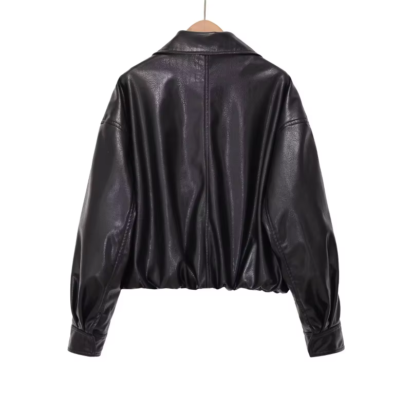Nouvelle collection printemps 2026 ETJ pour femme - Manteau en similicuir moelleux à col montant et 
