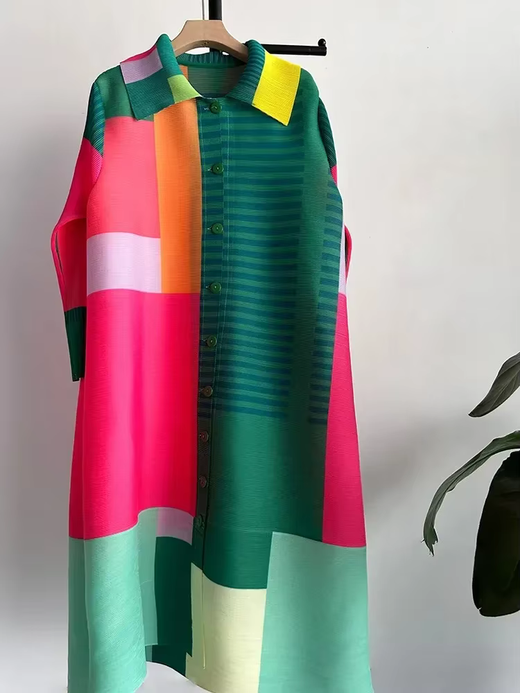 Robe plissée imprimée Ata Yake pour femmes, robes mi-longues, adt et élégantes, nouveaux vêtements à