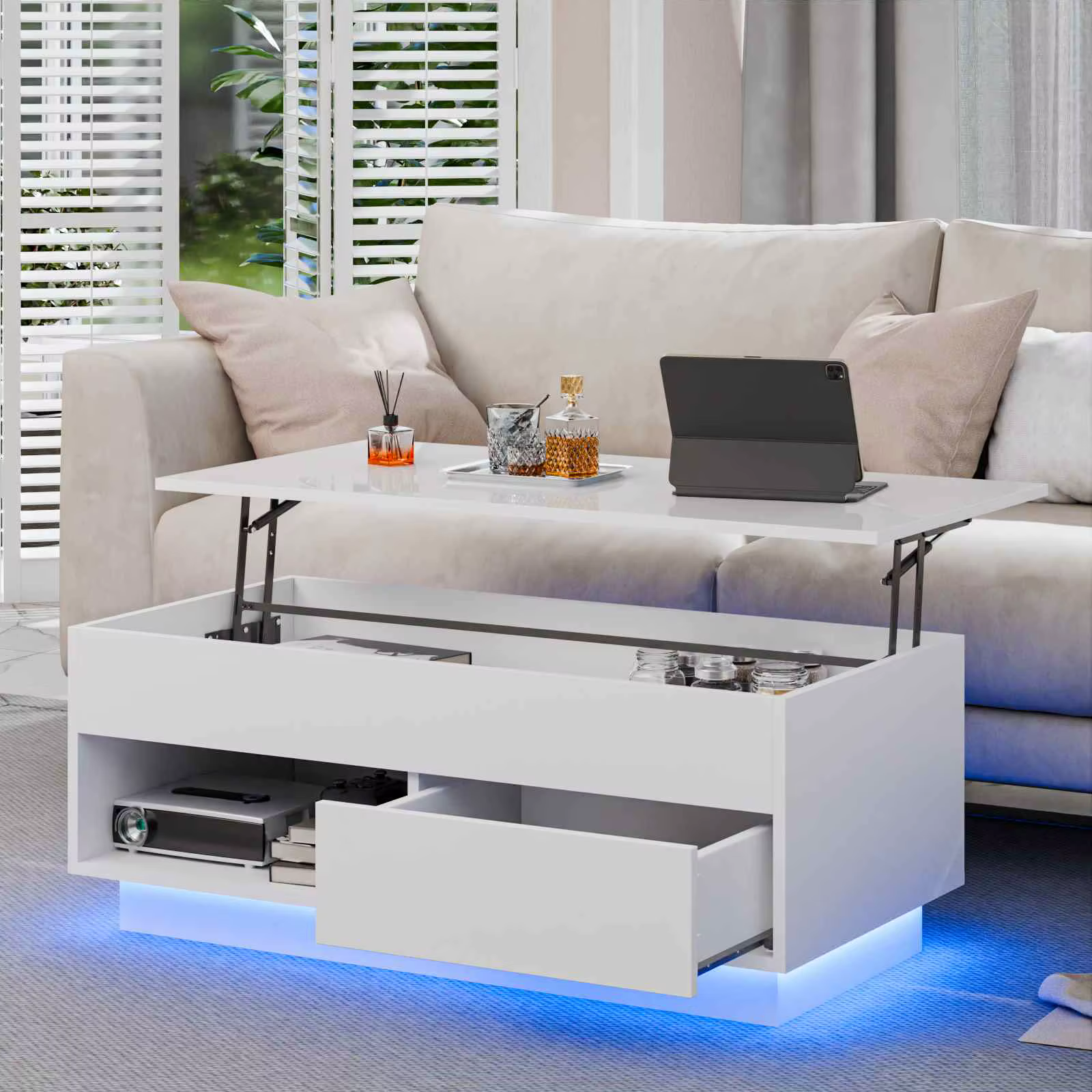 Table basse élévatrice à LED, meubles modernes ultimes, design élégant, décoration d'intérieur et di