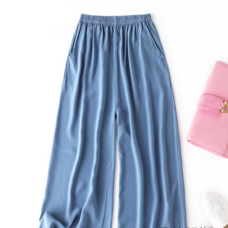 Birdtree, pantalon d'été 100% soie crêpe dechine, pantalon à jambes larges pour femme, pantalon cour