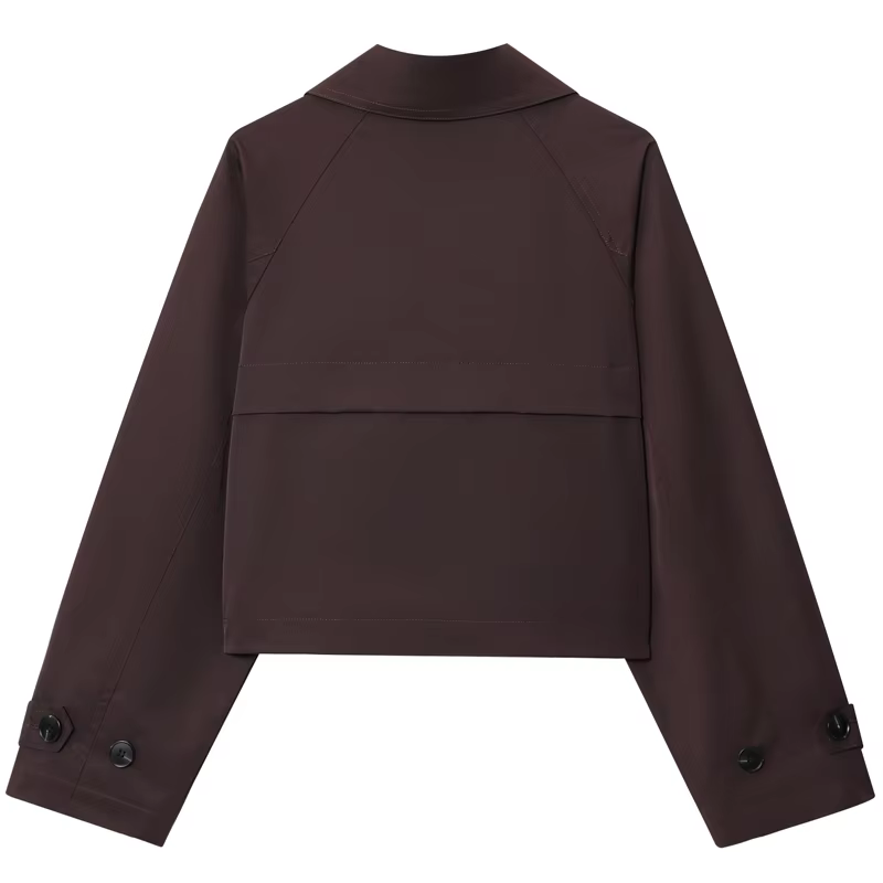 HXAO – Trench-Coat court marron chocolat pour femme, manteaux surdimensionnés à manches longues, ves