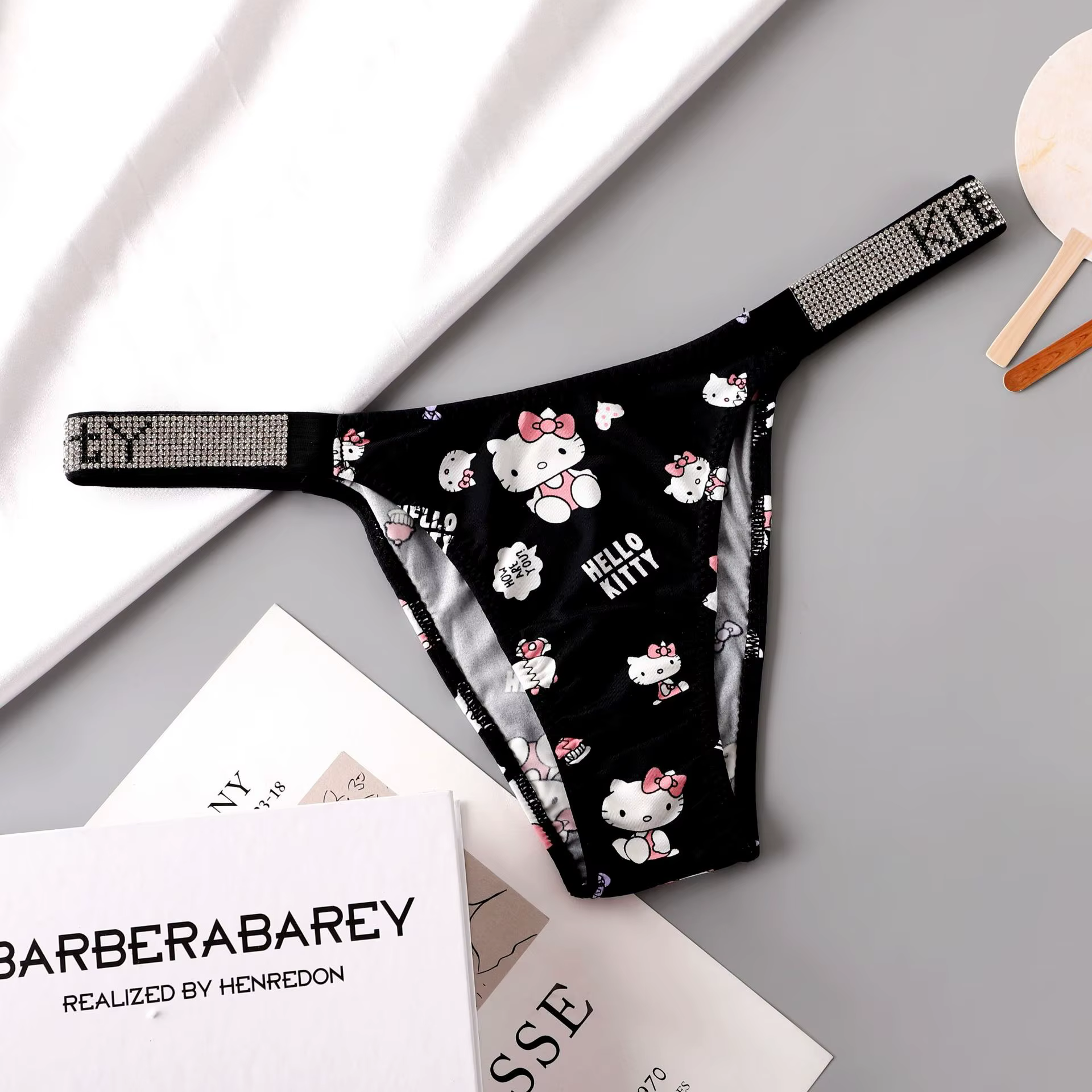 Culottes Hello Kitty sexy, string taille basse pour femme, sous-vêtements mignons de dessin animé Ka